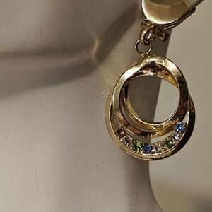 Vintage Gold-Tone Multi-Color Crystals Drop Earrings